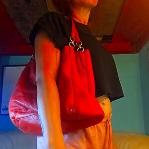 Coach red leather "pheobe" style shoulder bag